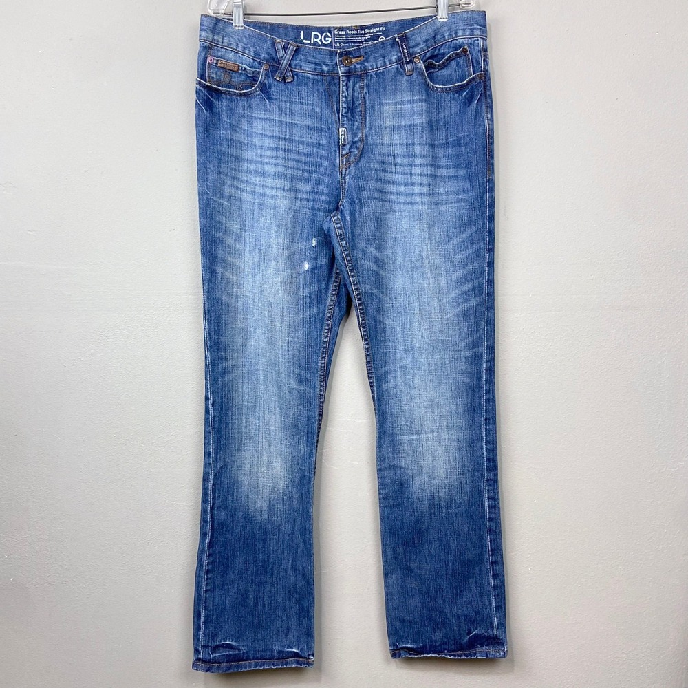 LRG Grass Roots Straight Fit Jeans Mens 36 Lifted Research Blue Denim Wash Y2K